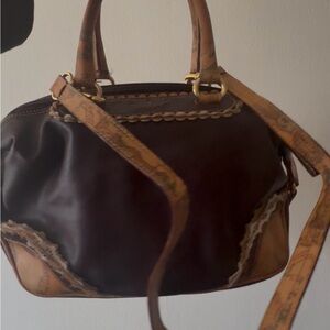 Alviero Martini Dark Brown and Tan Crossbody Bag